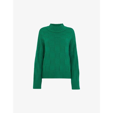 Checked funnel-neck cotton-knit jumper