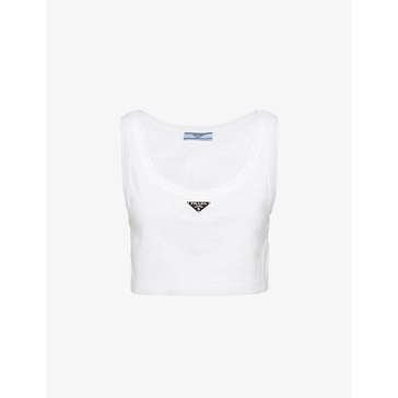 Logo-plaque cropped cotton-jersey tank top