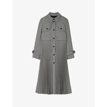 Houndstooth-pattern collared woven trench coat