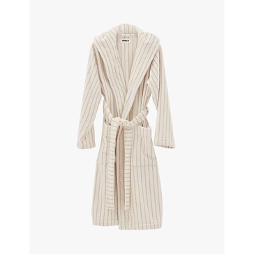 Hooded striped organic-cotton robe