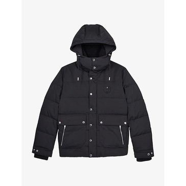 Logo-patch detachable-hood padded shell-down jacket