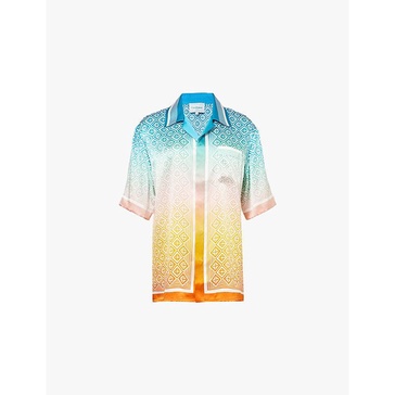 Diamond Monog graphic-print relaxed-fit silk shirt