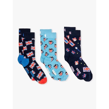 Best of British pack of three cotton-blend socks