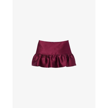 Ruffle-hem satin mini skirt