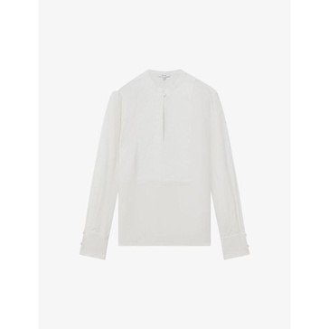 Emmy grandad-collar long-sleeve woven blouse