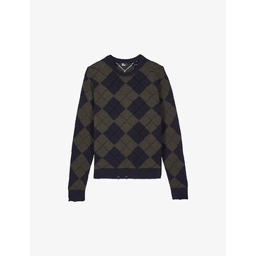 Crew-neck long-sleeve patterned wool jumper