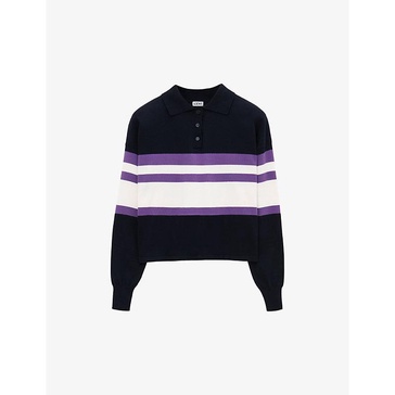 Striped polo-collar cotton-knit jumper