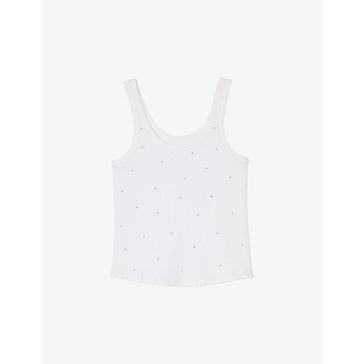 Rhinestone-embellished round-neck stretch-cotton tank top