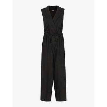 Bella notch-lapel wrap linen jumpsuit