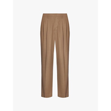 Porter pleated straight-leg mid-rise wool-blend trousers