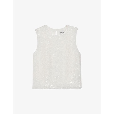 Open-back sequinned stretch-woven top