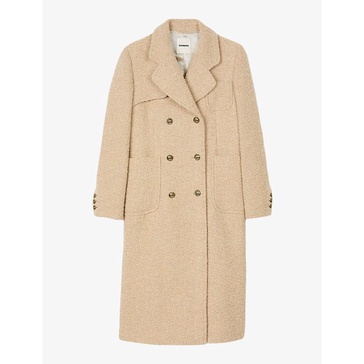 Lapel-collar double-breasted cotton and wool-blend coat