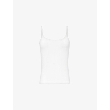 Scoop-neck cotton-pointelle top