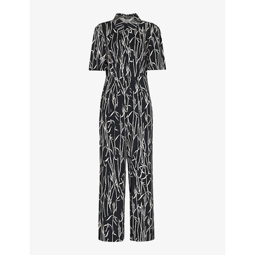 Bamboo-print straight-leg woven jumpsuit