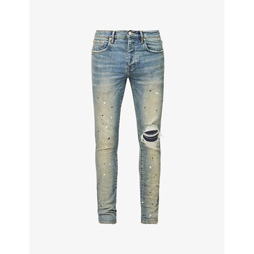 Paint-effect dropped fit slim-leg denim jeans