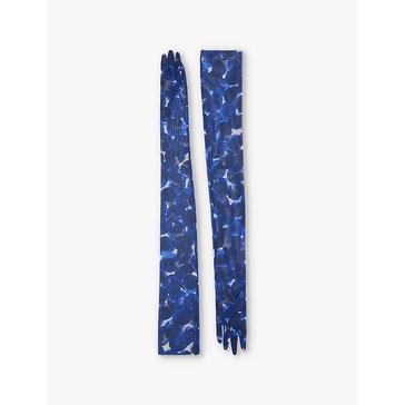 Elbow-length abstract-print stretch-woven gloves