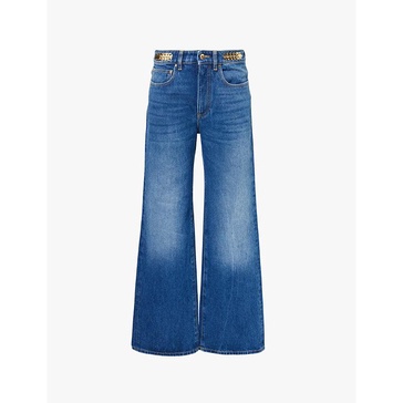 Plaque-embellishment straight-leg high-rise denim jeans