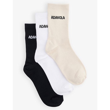 Branded pack of three bamboo-blend knitted socks