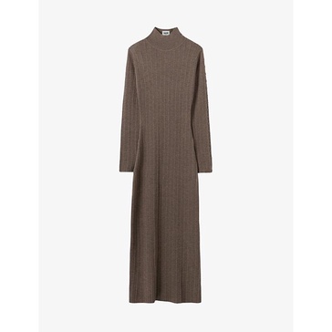 High-neck ribbed wool maxi dress