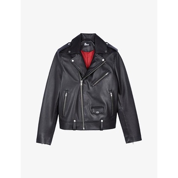 Straight-cut notched-collar leather jacket