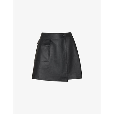 High-rise wrap leather mini skirt