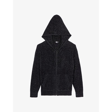 Drawstring-hood slip-pocket knitted hoody