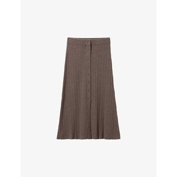 Button-down high-rise pleated wool midi skirt