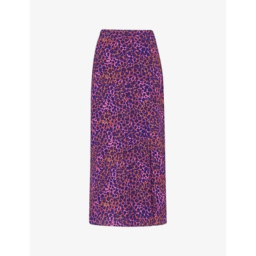 Leopard-print high-rise woven midi skirt