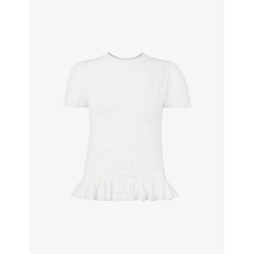 Smocked-panel ruffle-hem cotton top