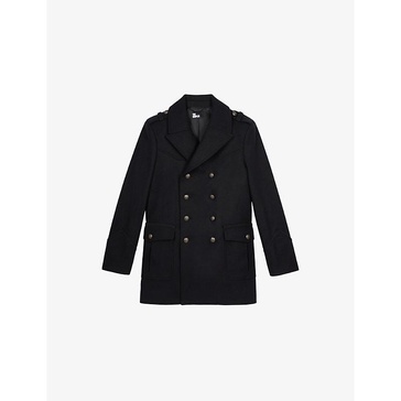 Officer-style double-breasted wool-blend pea coat