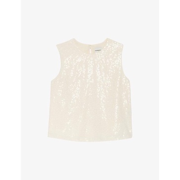 Sequin-embellished round-neck woven top