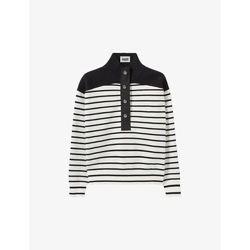 High-neck stripe-pattern woven jumper