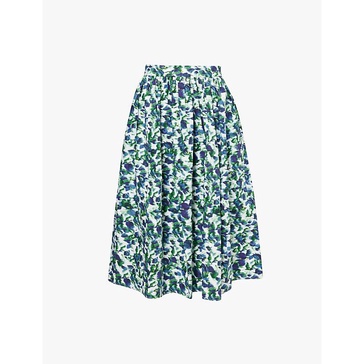 Volume flower-print cotton-poplin midi skirt