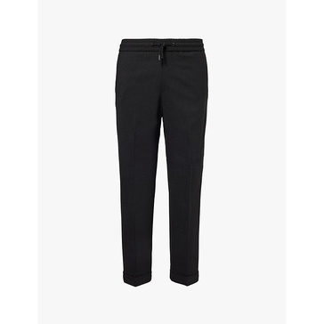 Drawstring tapered-leg stretch-wool trousers