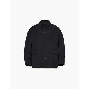 Spread-collar twill-weave wool-blend jacket