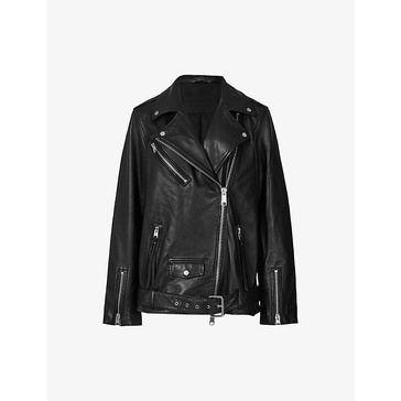 Billie belted-hem relaxed-fit leather biker jacket