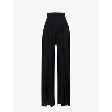 Pleated wide-leg knitted trousers