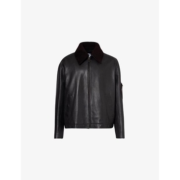 Shearling-lining boxy-fit leather bomber jacket