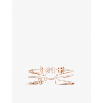 Triple-band sliding-rings 18ct rose gold-plated metal alloy and cubic zirconia cuff bracelet