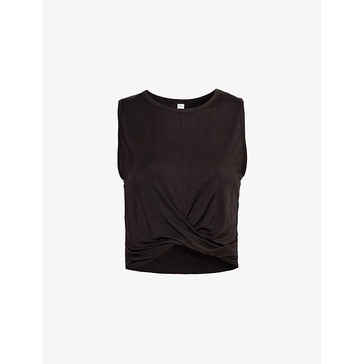 Cover scoop-neck stretch-woven top