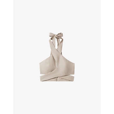 Abigail halter-neck cut-out linen top