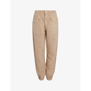 Val patch-pocket tapered-fit high-rise linen blend trousers