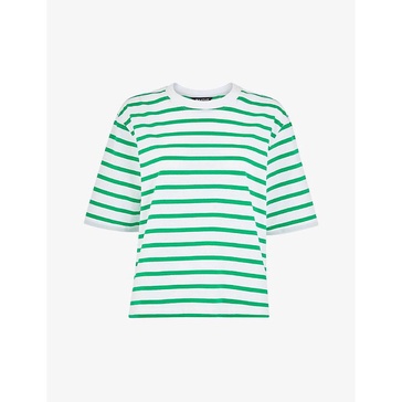 Stripe-pattern short-sleeve cotton T-shirt