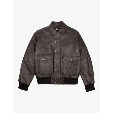 Flap-pocket oversized-fit leather jacket