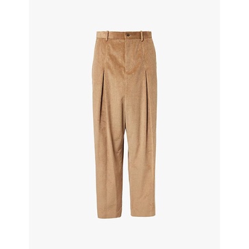 Dropped-crotch pleat wide-leg corduroy trousers