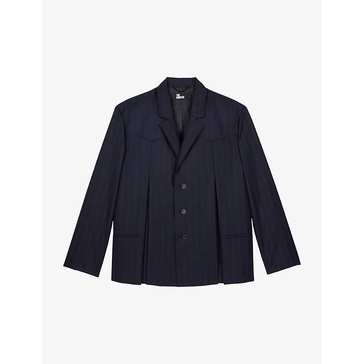 Lapel-collar single-breasted striped wool blazer