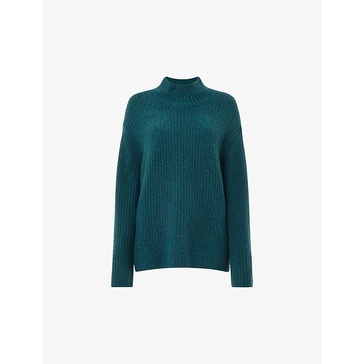 Funnel-neck ribbed recycled wool-blend jumper