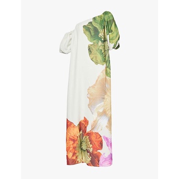 Floral graphic-print puff-sleeve recycled-polyester crepe maxi dress