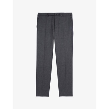 Regular-fit straight-leg belted wool trousers