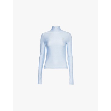 High-neck long-sleeve stretch-jersey top